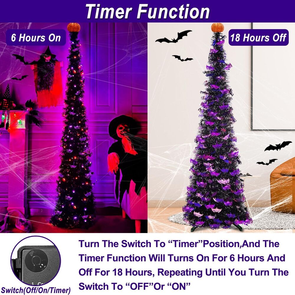 7288 Timer & Pumpkin - 6 Ft Lighted Halloween Tree Decor with 60 LED Orange - Picture 5 of 6